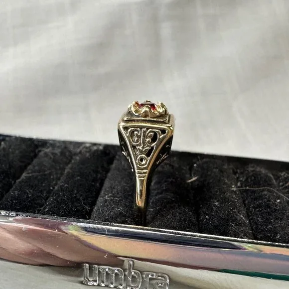 Vintage 14KGF Joseph Esposito Art Decor / Art Nouveau style Ring with Ruby - Picture 12 of 15